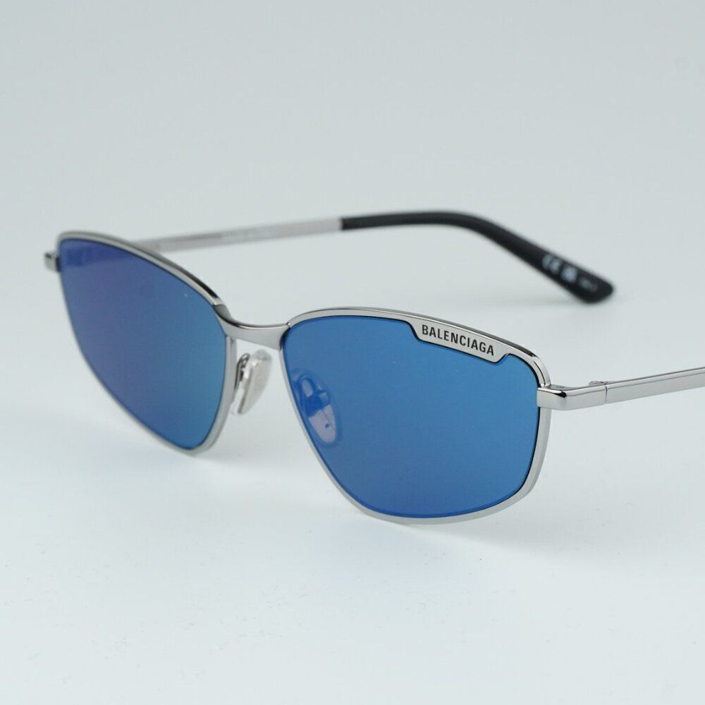 NEW Balenciaga BB0277S 003 Ruthenium Blue Mirrored Geometric Unisex Sunglasses - Picture 11 of 14